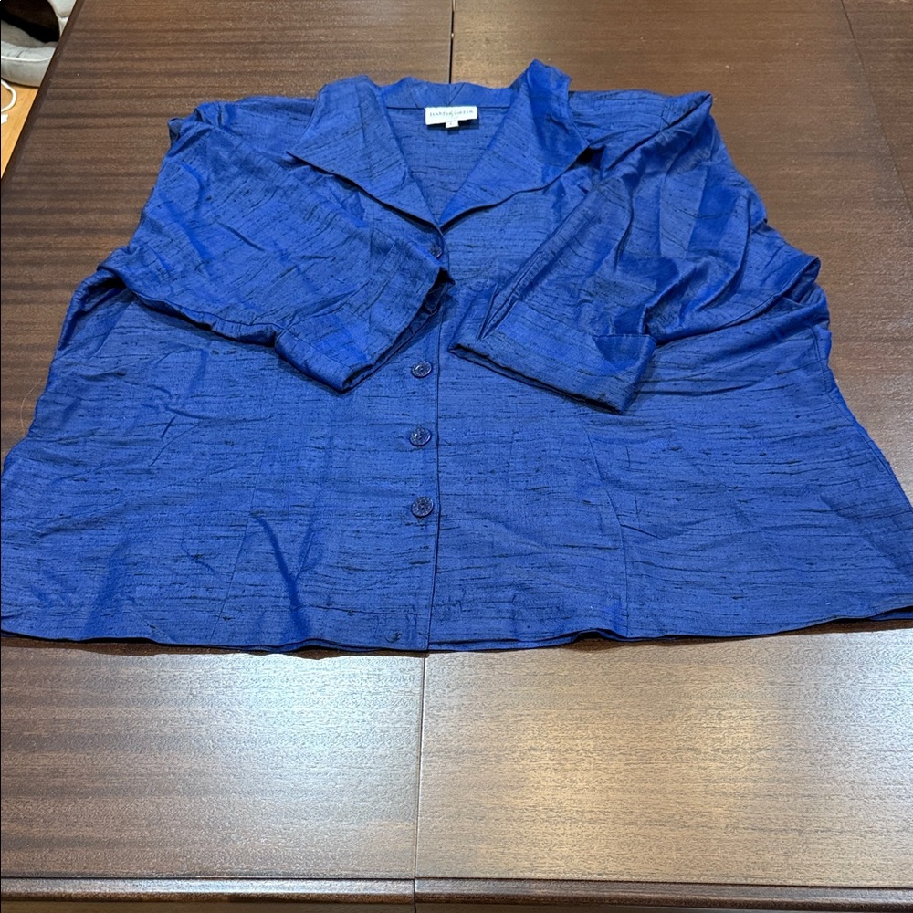 Harper Greer 100% Dupioni Silk Slubby Blue Button Down Shirt.